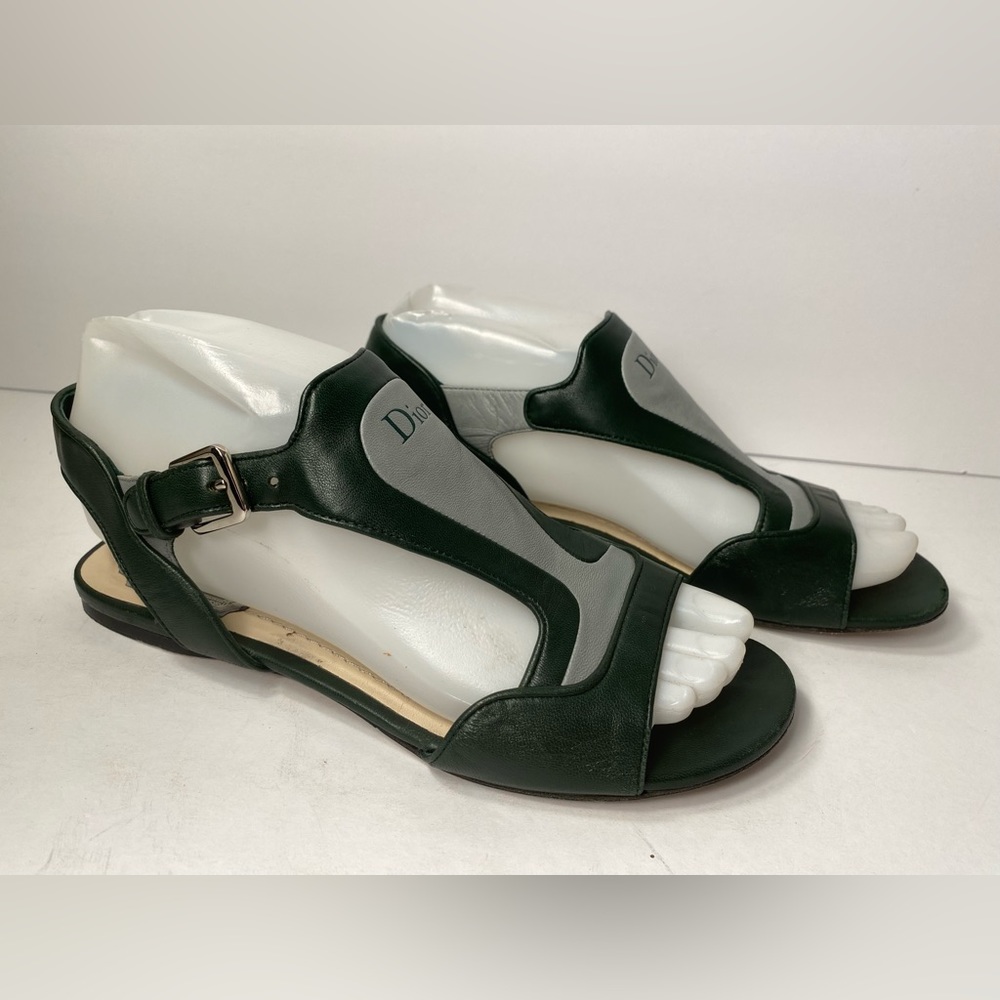 Christian Dior flat leather sandals dark green grey 36 - Picture 3 of 12
